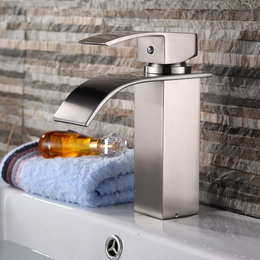 Suреr Bіg Clеаrаnсе! Yodel Brushed Nickel Single Handle Single Hole Waterfall Bathroom Vanity Vessel Sink Faucet for 1-Hole Installation