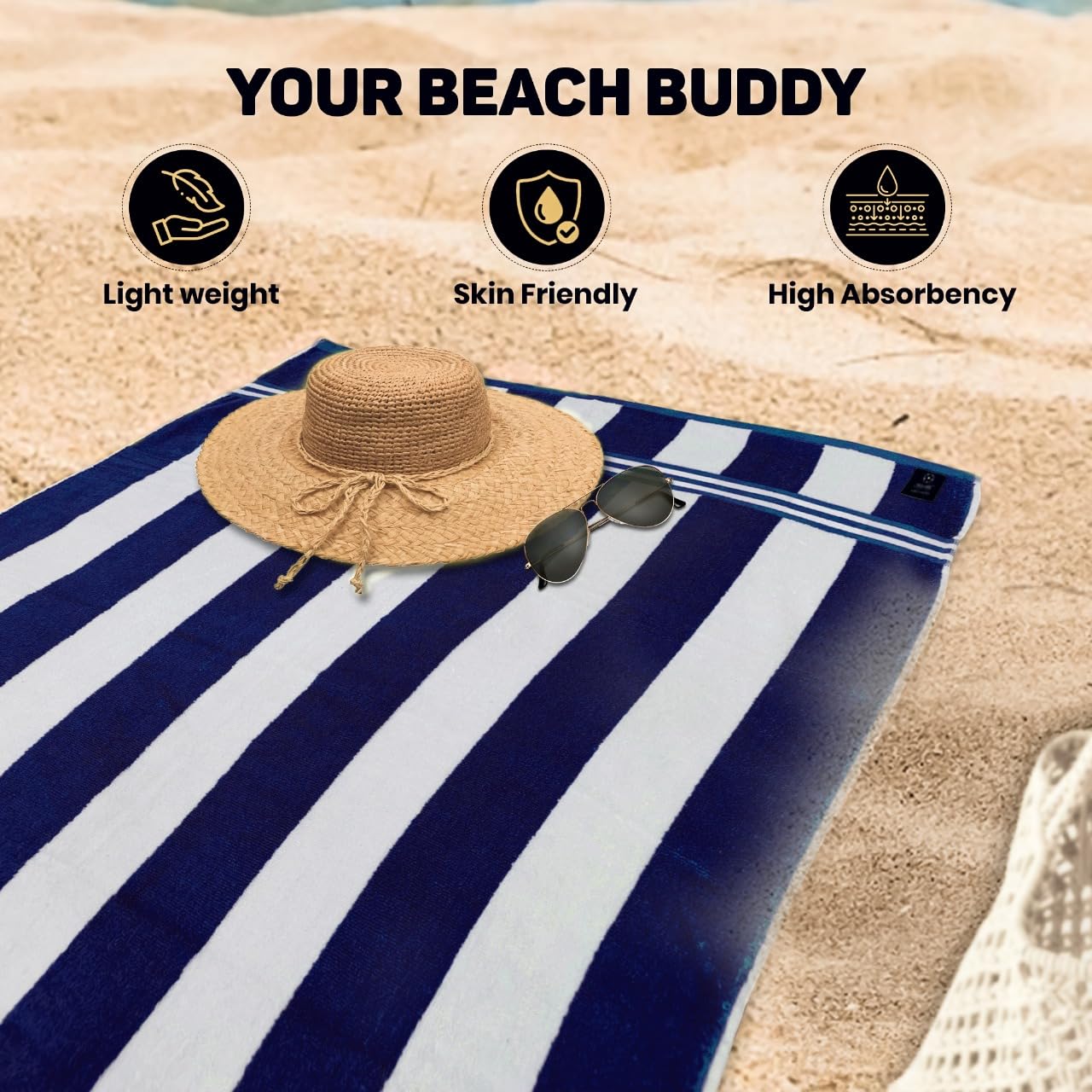 Organix Oversized Beach Towels 4 Pack - 36x72 Inch, 100% Ringspun Cotton, Striped Cabana Pool Towels, Orange