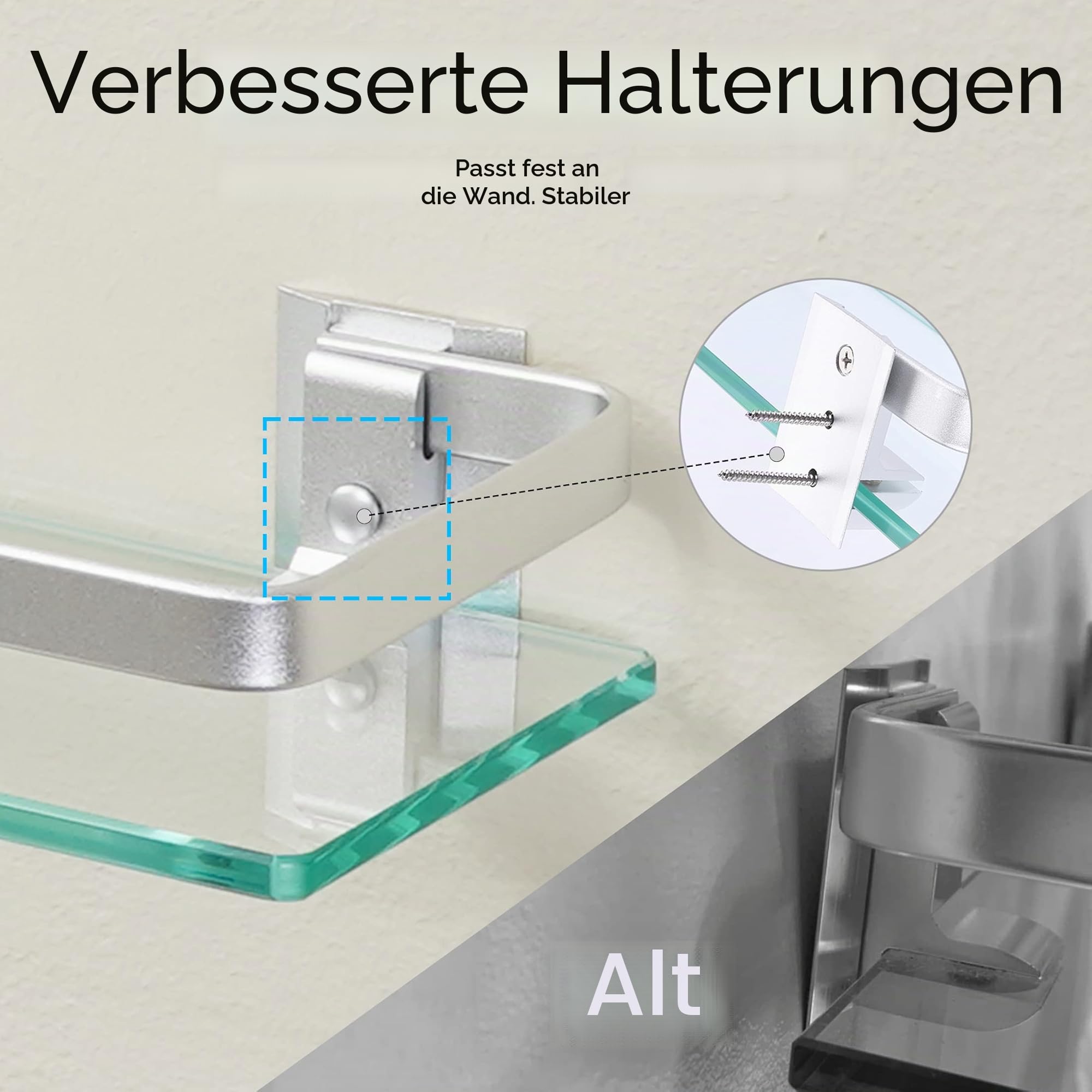 KES Duschablage Glas Duschregal Glasregal 8mm Ablage Bad Glasablage für Badezimmer Wandregal Badregal Halterung Wandmontage 2 Stück Aluminium Silber, A4126A-P2