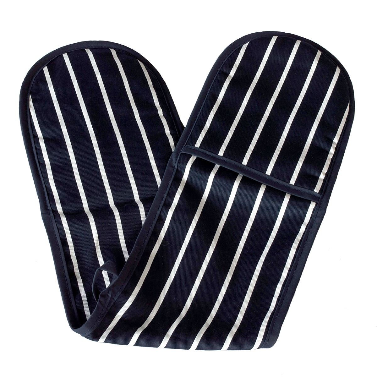 Butcher's Apron Stripe Navy Double Oven Mitt Glove