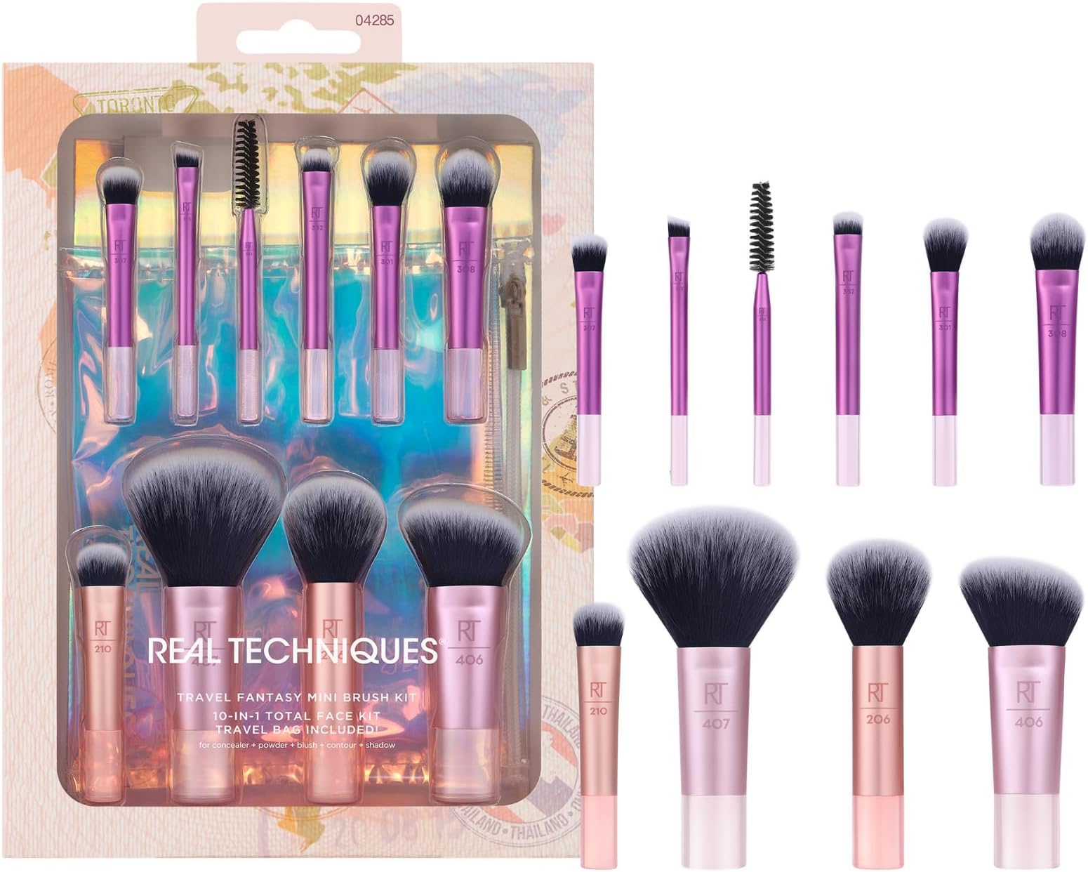 Real Technique Travel Fanstasy Mini Brush Kit, Makeup Brushes, Mini Sized Brushes, Perfect For Travel or On The Go, 10 Piece Set, Purple