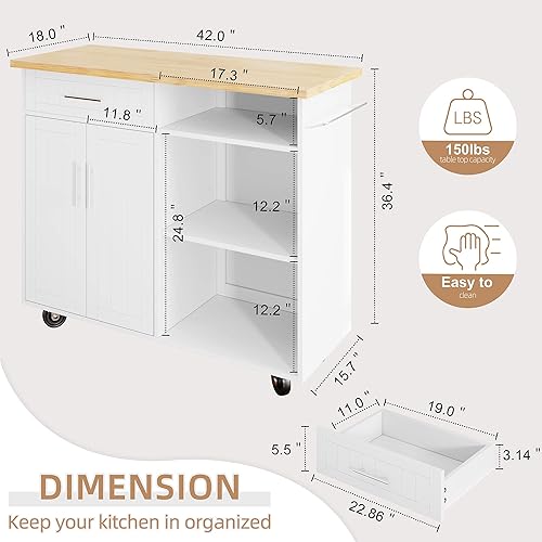 Miniatura 3 de Shintenchi Carrito de isla de cocina con almacenamiento, mesa auxiliar de isla de cocina con ruedas con encimera grande, armario de almacenamiento,
