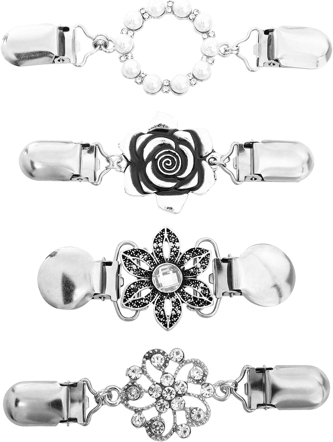 Generic 4pcs Retro Collar Clips Metal Brooch Pins Floral Scarf Buckle Clip Sweater Shawl Clip Metal Flower Safety Brooch Clip for Cardigan Dress Shirt : Clothing, Shoes & Jewelry