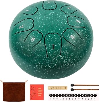 Rain Drum For Outside, Steel Tongue Drum 6 Inch 8 Notes, Panda Drum with Mallets for Musical Education Entertainment Gifts (Green)