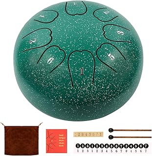 Rain Drums for Outside Garden 6 Inch 8 Note, Steel Tongue Drum for Easter Gifts, Handpan Drum with Music Book, Drum Mallet, and Carry Bag (Green, 6 Inch)