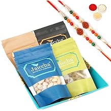 Jaiccha Ghasitaram Rakhi Gifts for Brothers Rakhi Dryfruits - Small Basket of 4 Dryfruits with 2 Rudraksh rakhis