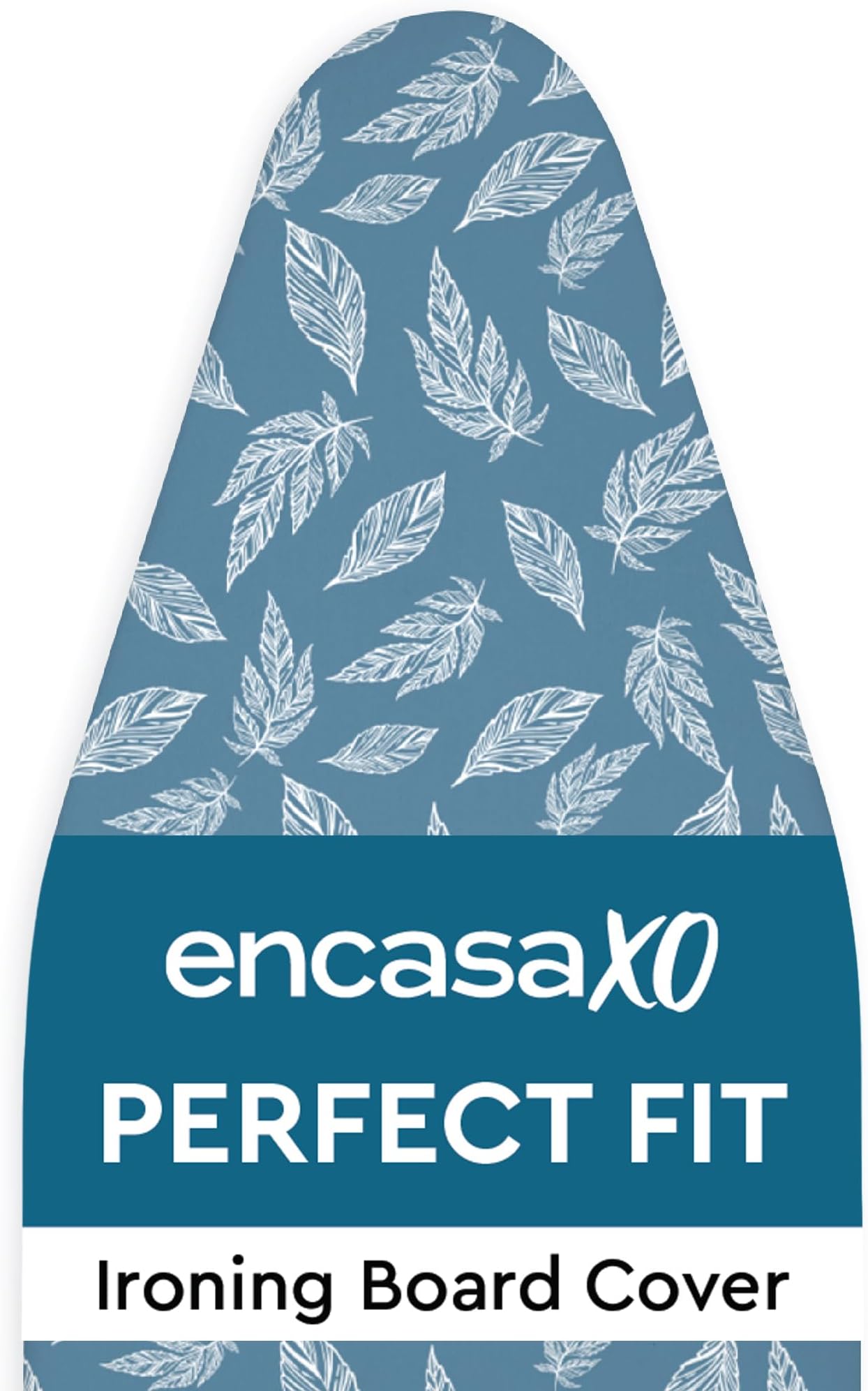 Encasa XO Ironing Board Cover and Pad 54"x15" Standard Size - Thick 3mm Felt Padded Iron Board Cover with Padding, Scorch & Stain Resistant Cotton, Heavy Duty Drawstring, Snug Fit - Big Leaves Blue