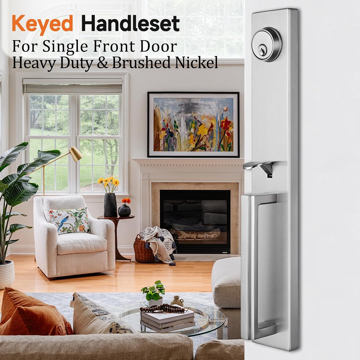 Heavy Duty Single Door Handleset in Brushed Nickel Finish,Resersible for Both Left and Right Handed,USMDHST2016SN