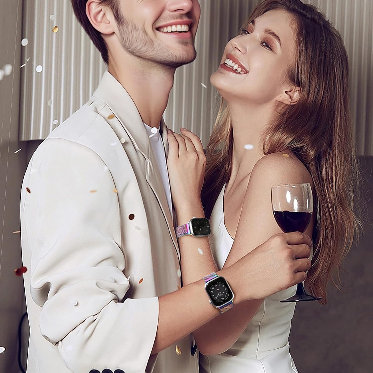 Easuny for Apple Watch Band Series 10/9/8/7/6/5/4/3/SE/Ultra (Double Strong Magnetic Milanese Loop)-Soft Metal Wristband for Women iWatch 38mm 40mm 41mm 42mm 44mm 45mm 46mm 49mm(Rainbow) - Image 8