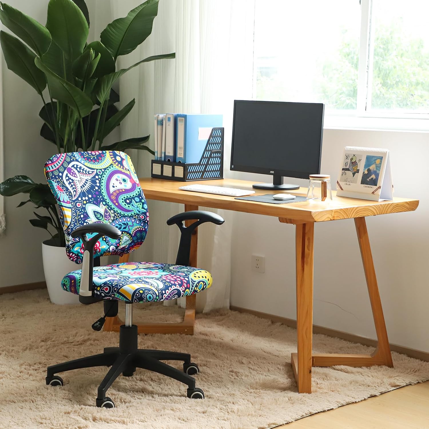 FORCHEER Desk Chair Cover Stretch Boho Office Chair Covers Two Piece for Split Office Chairs Stretchable