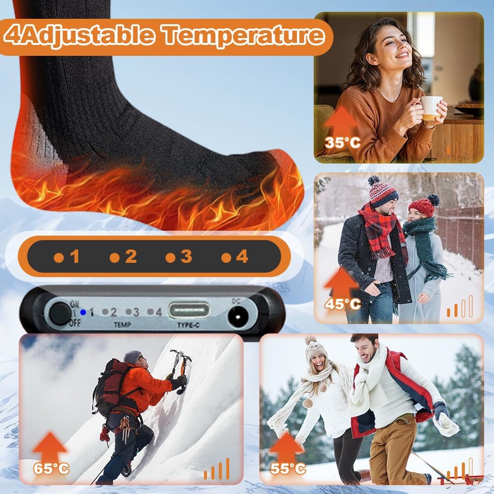 CLIUNT Batteria Riscaldata 4000mAH, calza Riscaldata Ricaricabile, riscaldare Calze per Uomo e Donna, Sport Esterno, Pesca, Escursionismo, Ciclismo, Caccia
