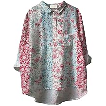 Floral Leaves Print Button Down Shirts for Women Boho Lapel Long Sleeve Womens Tops Casual Blouses with Pocket