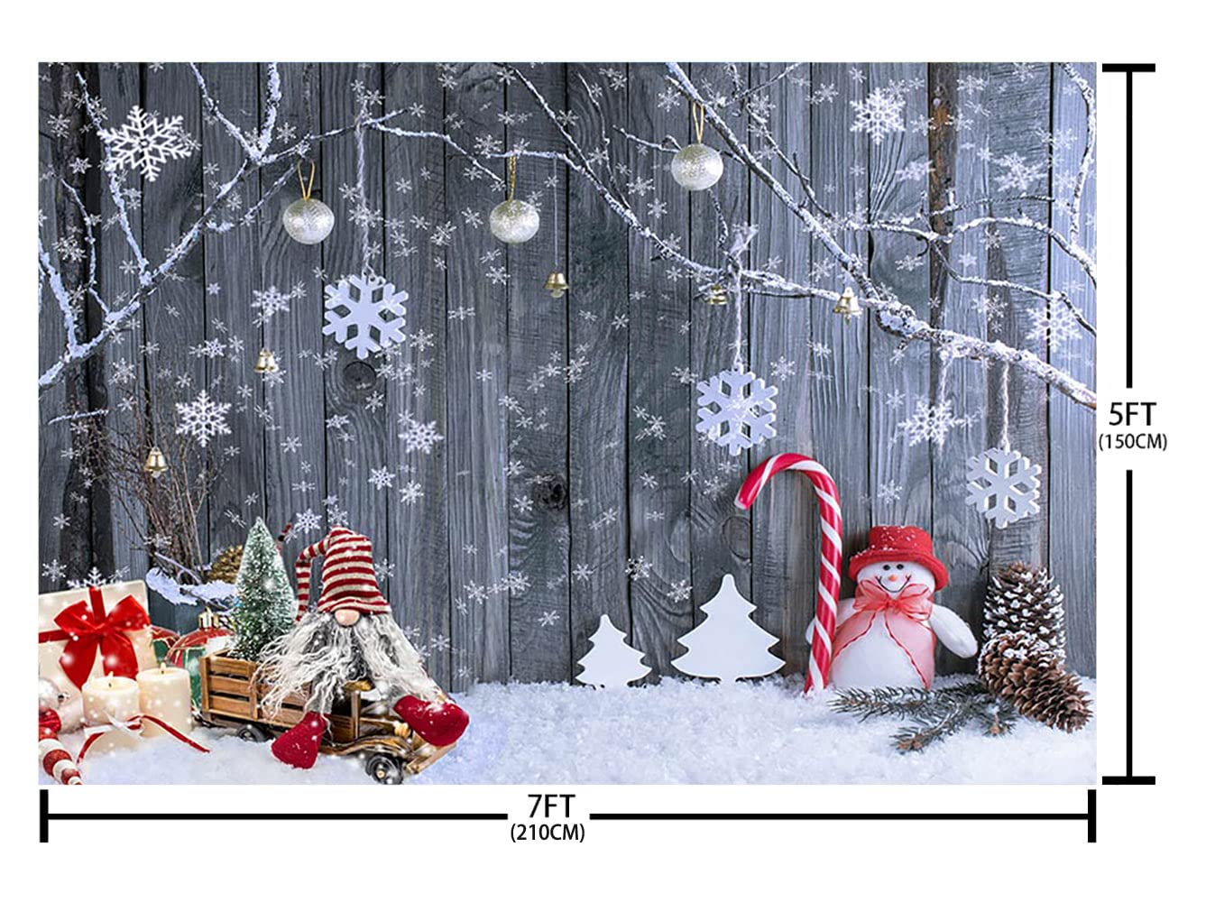 Winter Backdrop, Cute Xmas Snowman Snowflake Forest Holiday Scene