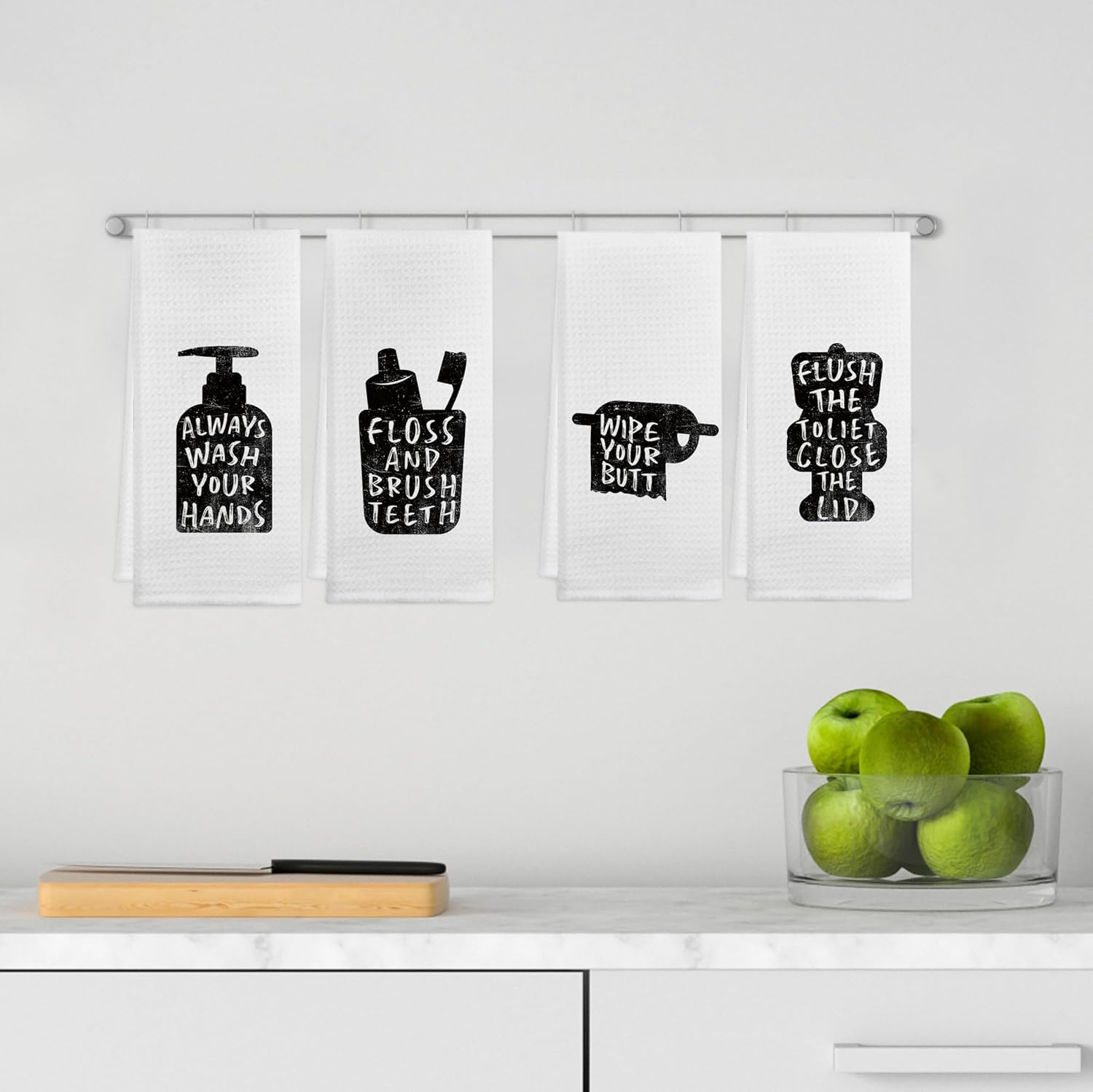 GICHUGl Funny Bathroom Rules Hand Towels Set of 4 - Funny Bathroom Dish Tea Decor, Black and White Hand Towels Decor, 16x24 - Image 4
