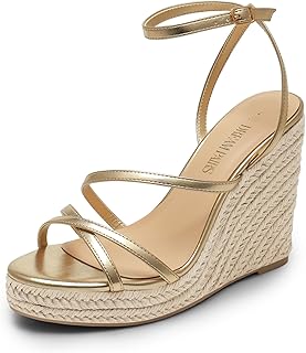 Strappy Espadrille Platform Wedge Sandals for Women Dressy Summer, Comfortable Open Toe Sandals with Cushioned Insole and Ankle Strap Buckle