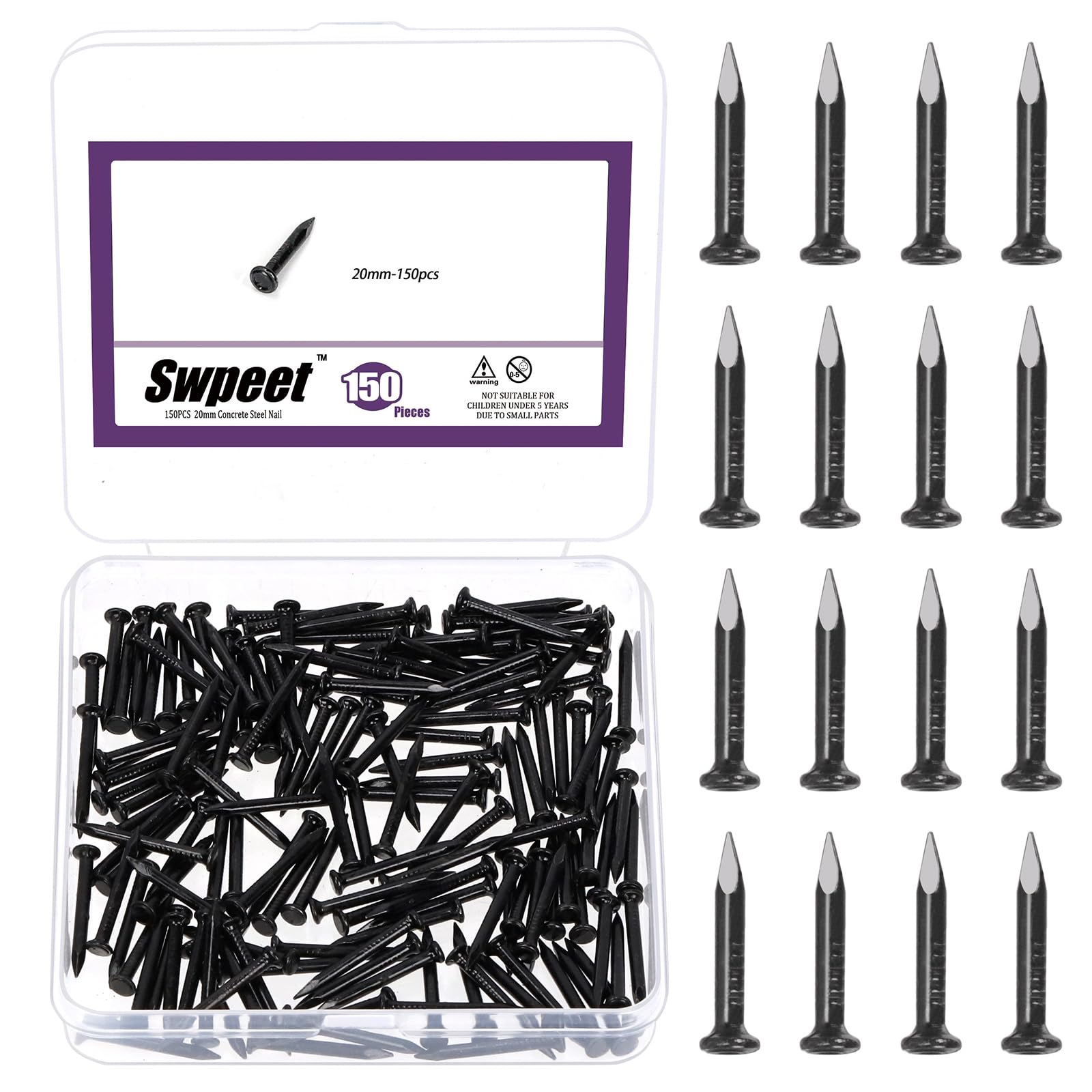 300 Pcs Hardware Nails - Assortment Kit for Concrete & Wood -12
