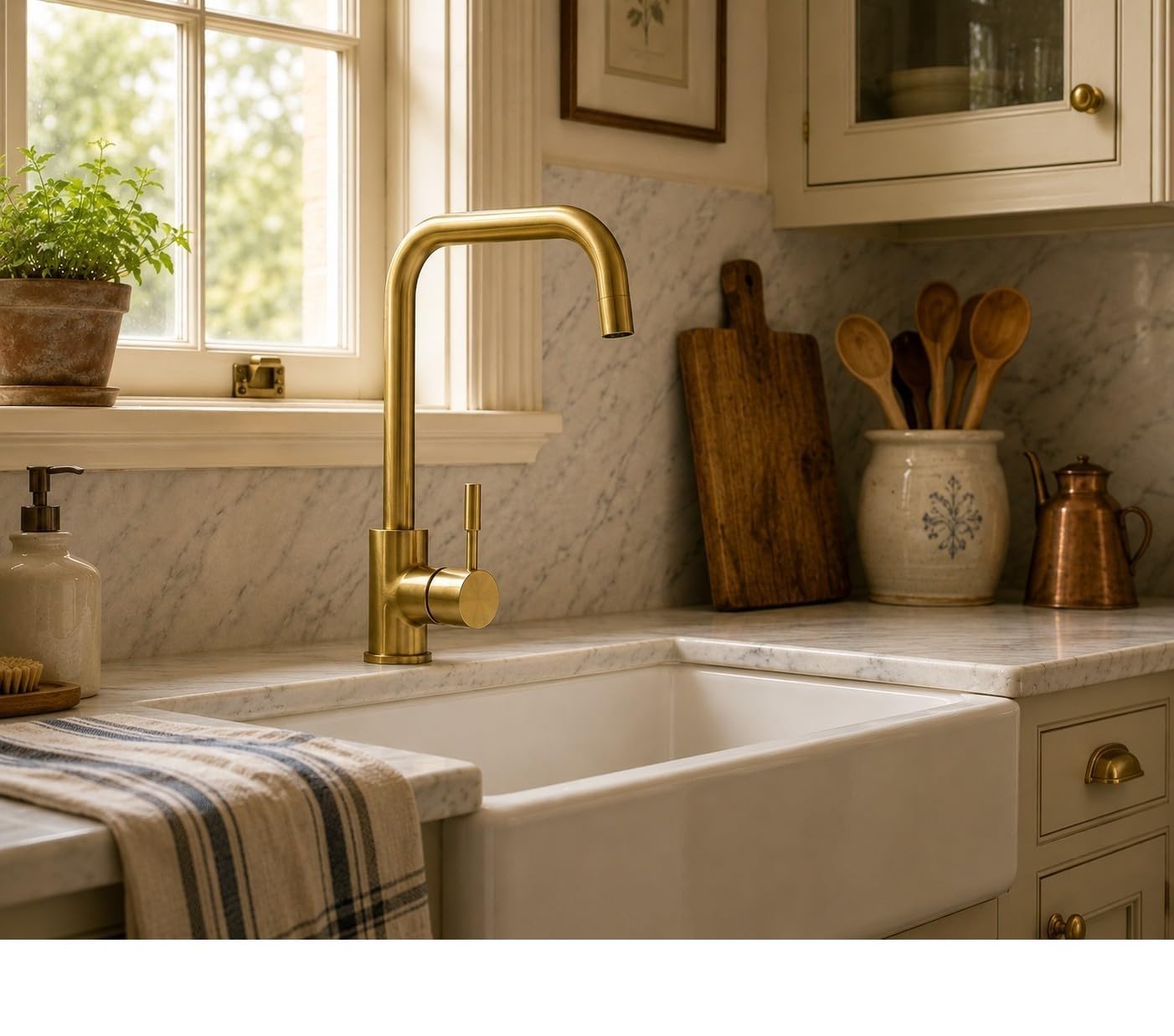 Brushed Brass Edge Mono Kitchen Sink Mixer Tap | Brushed Brass Finish | Edge Kitchen Tap | Inc All Fittings | 1 Tap Hole | Single Lever |