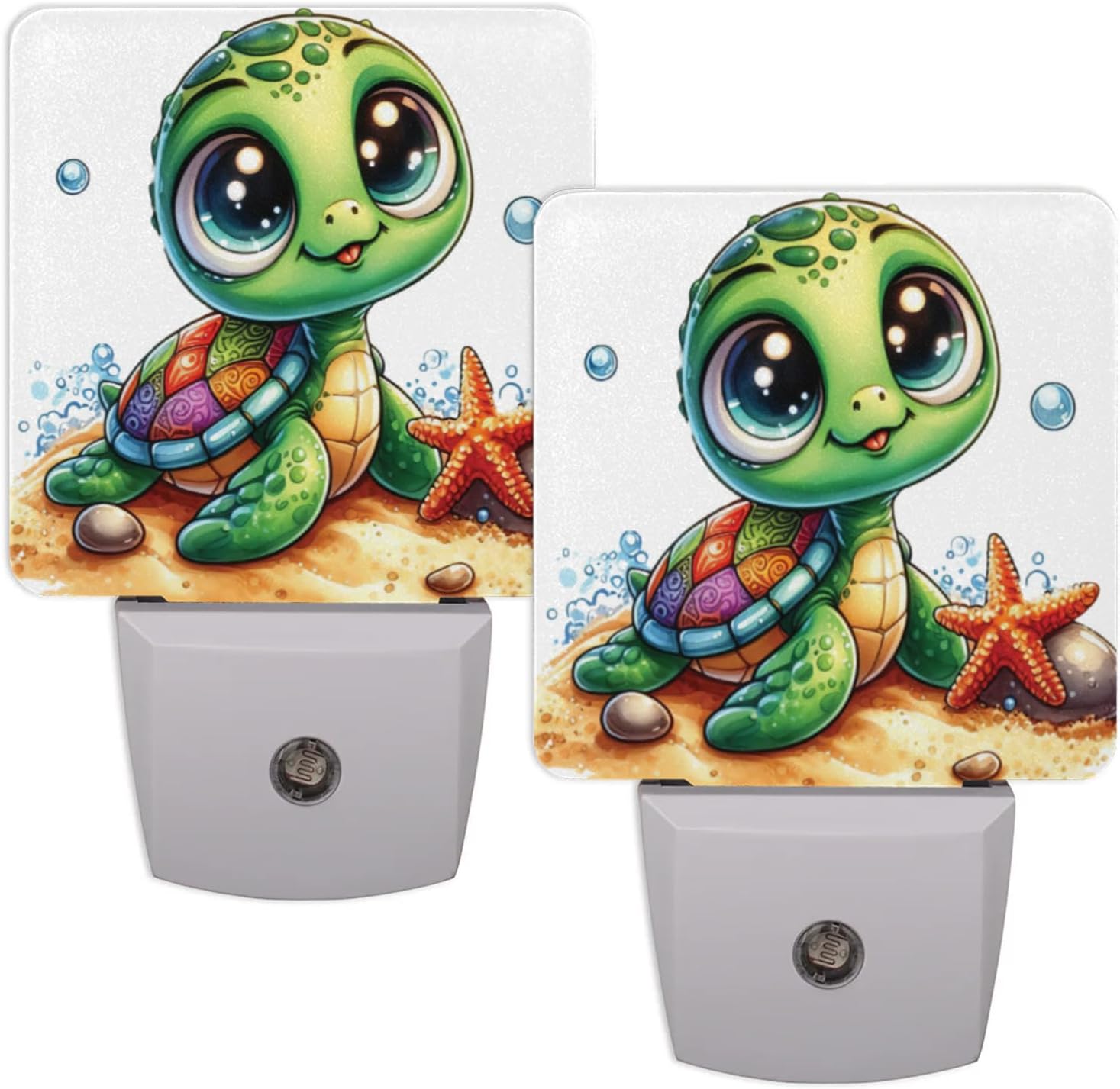 Pardick Cute Animal Green Turtles Plug in Night Light Set of 2 LED Nightlights Auto Dusk to Dawn Sensor Nightlight Lamp for Kids Boy Girls Room Bedroom Bathroom Kitchen Hallway Nursery Stairs Decor