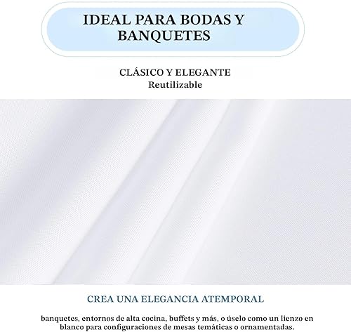 Miniatura 5 de Paquete de 10 manteles rectangulares blancos de 60 x 102 pulgadas para mesas rectangulares de 6 pies. Manteles de poliéster resistentes a las