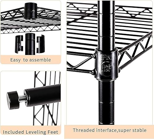 Miniatura 5 de Estantería de 4 estantes, estante de alambre de acero con 4 estantes, capacidad de carga de 100 libras por estante, estantes de almacenamiento de
