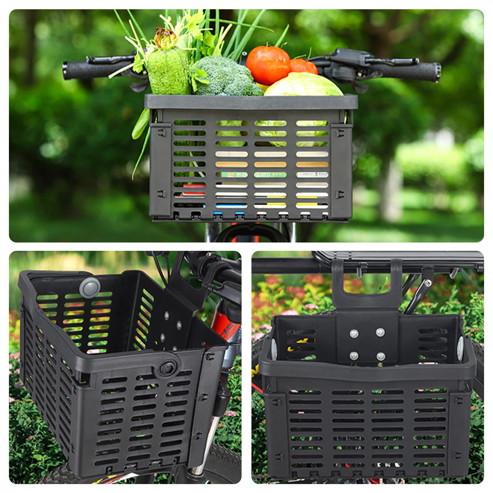 Panier Vélo MEYAGOT Amovible - 31,5x22,5x20,5cm - Noir - Pour Guidon Ou Porte-Bagages - Vélos Pliants