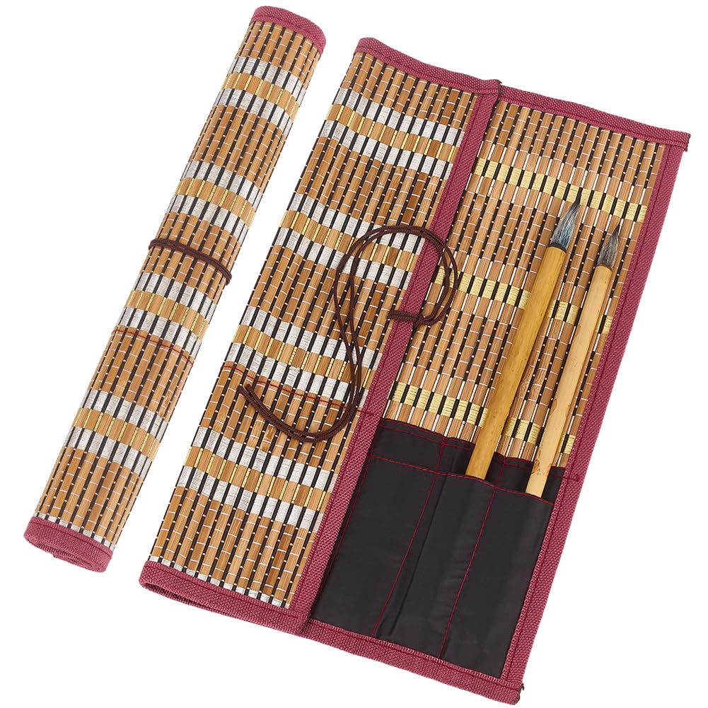 GORGECRAFT Porta pennelli da calligrafia in bambù, portatile, arrotolabile, con 8 scomparti, per penne e pennelli, per pittura artistica, scrittura, rotolo, custodia per il trasporto, per pennelli ad