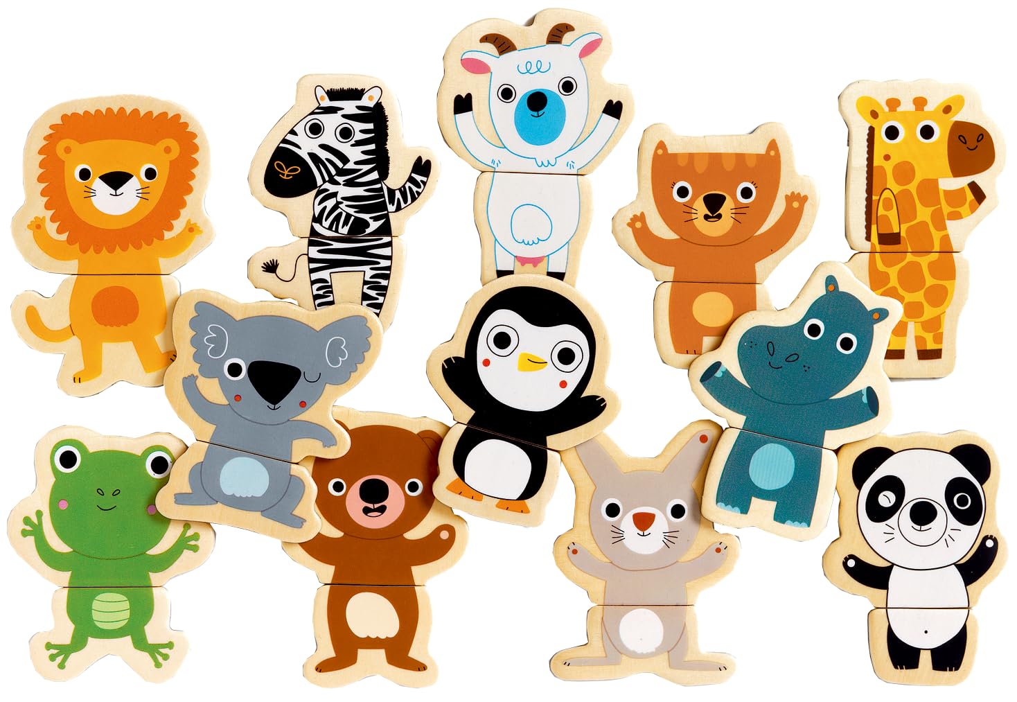 DJECO Puzzle Magnétique dès 2 Ans (24 Pièces en Bois) - Design Jungle - 12 Animaux de 2 Pièces et Boîte de Rangement - Créativité pour Tout Petits
