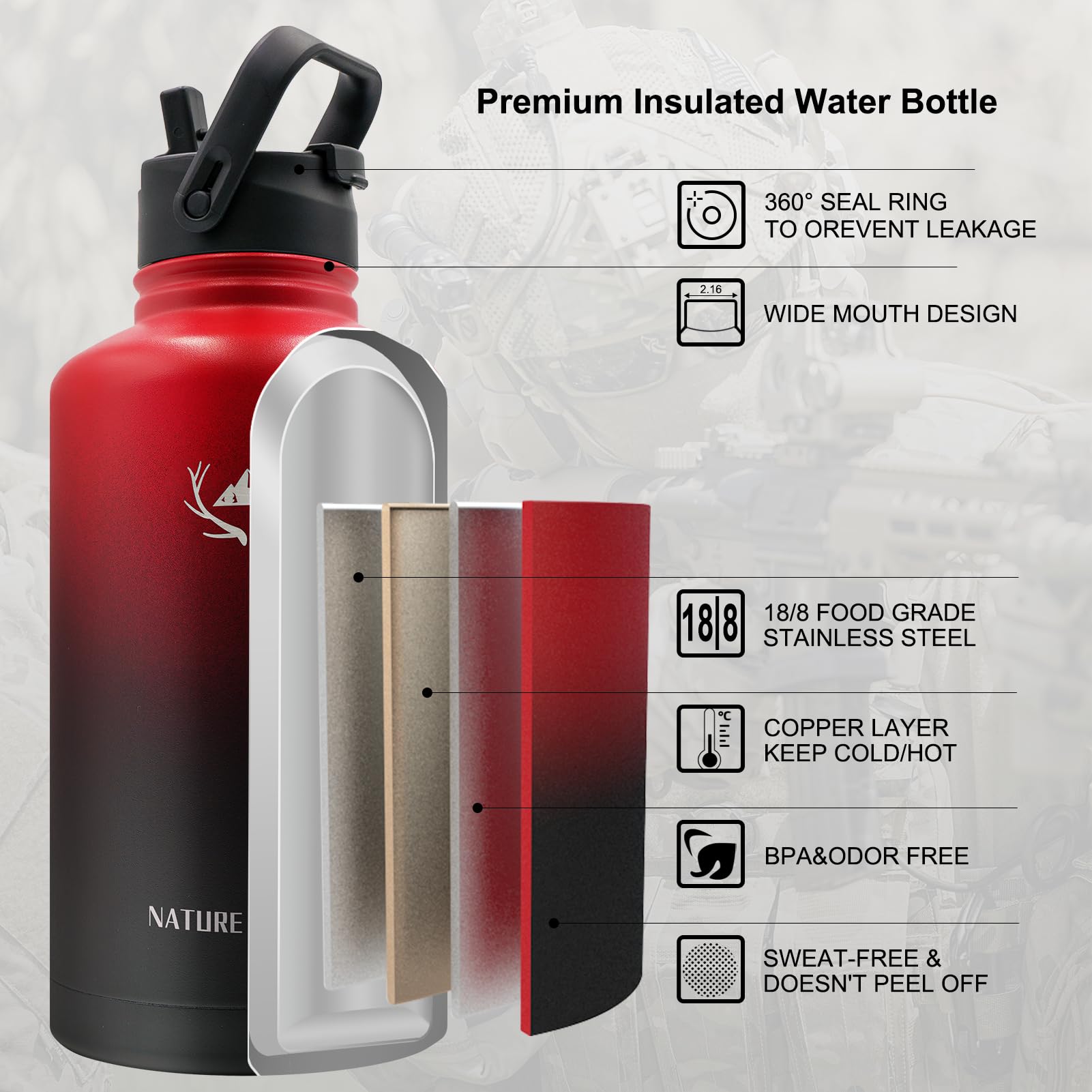 NATURE PIONEOR Taktische Wasserflasche 1,8 L Mit MO Produktbild-Vorschau 13
