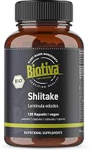 Shiitake Bio 120 capsules - 100% organic - Shii-Take - Lentinula edodes - without additives - packaged and certified in Germany. Biotiva