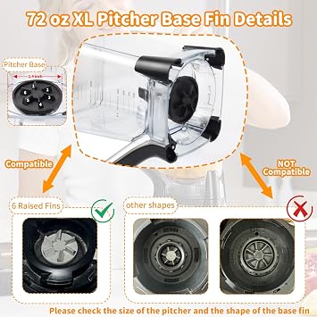 72oz XL Replacement Pitcher for Ninja Blender Top Lid Replacement,72oz Pitcher Blender Parts for Ninja BL610 BL710WM CO610B CT610 Series,NEW Model Top Lid with Rim/Handle Extension ONLY