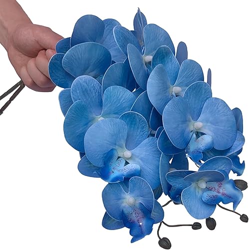 Miniatura 4 de FagusHome Phalaenopsis - Flores artificiales de 32 pulgadas, 6 piezas de orquídeas artificiales para decoración del hogar (azul)