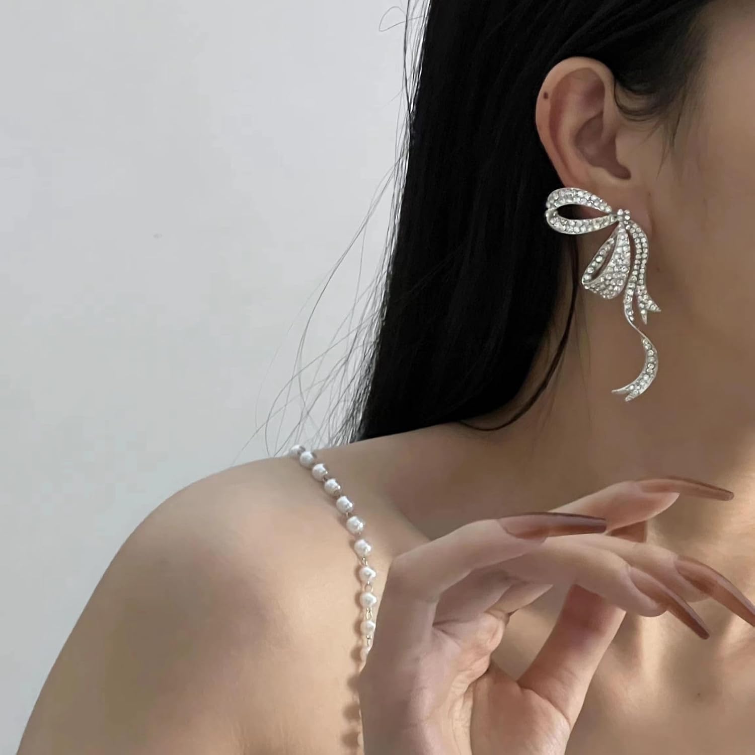 Crystal Bow Stud Earrings Full Rhinestone Bowknot Ribbon Dangle Earrings Shining Butterfly Knot Tassel Earrings Women Party Wedding Jewelry Gifts - Image 2