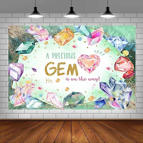 Miniatura 3 de Telón de fondo para baby shower de 7 x 5 pies para niña, una preciosa gema está en camino, fondo de fotografía con purpurina, joya de diamante,