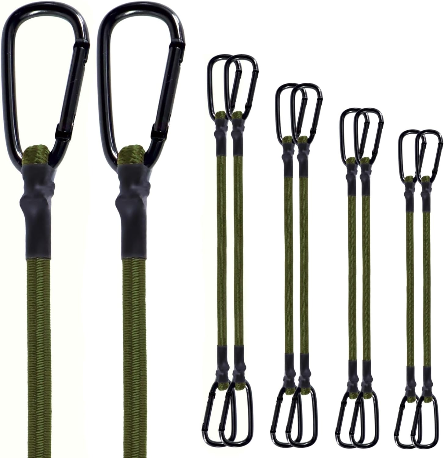 10 Pack Bungee Cords with Carabiner Hooks, 18" 24" 32" 40" 48" Heavy Duty Adjustable Bungee Cords for Camping Tents and Car Rack