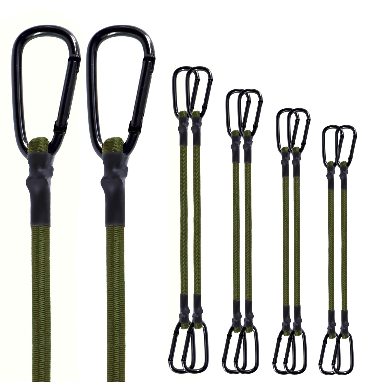Cordones elásticos con ganchos de mosquetón, mosquetón de aluminio resistente de 18, 24, 32, 40 y 48 pulgadas, para acampar al aire libre, tiendas de campaña, lonas, portabicicletas, carrito de mano,