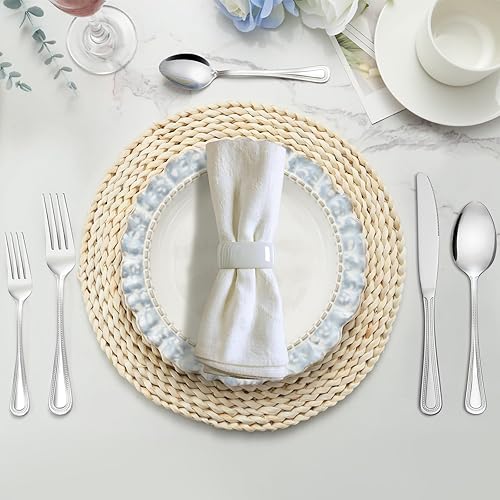 Miniatura 7 de Gymdin Juego de 24 cucharas y tenedores, acero inoxidable de grado alimenticio con mango de diseño de puntos de perla, pulido espejo apto para