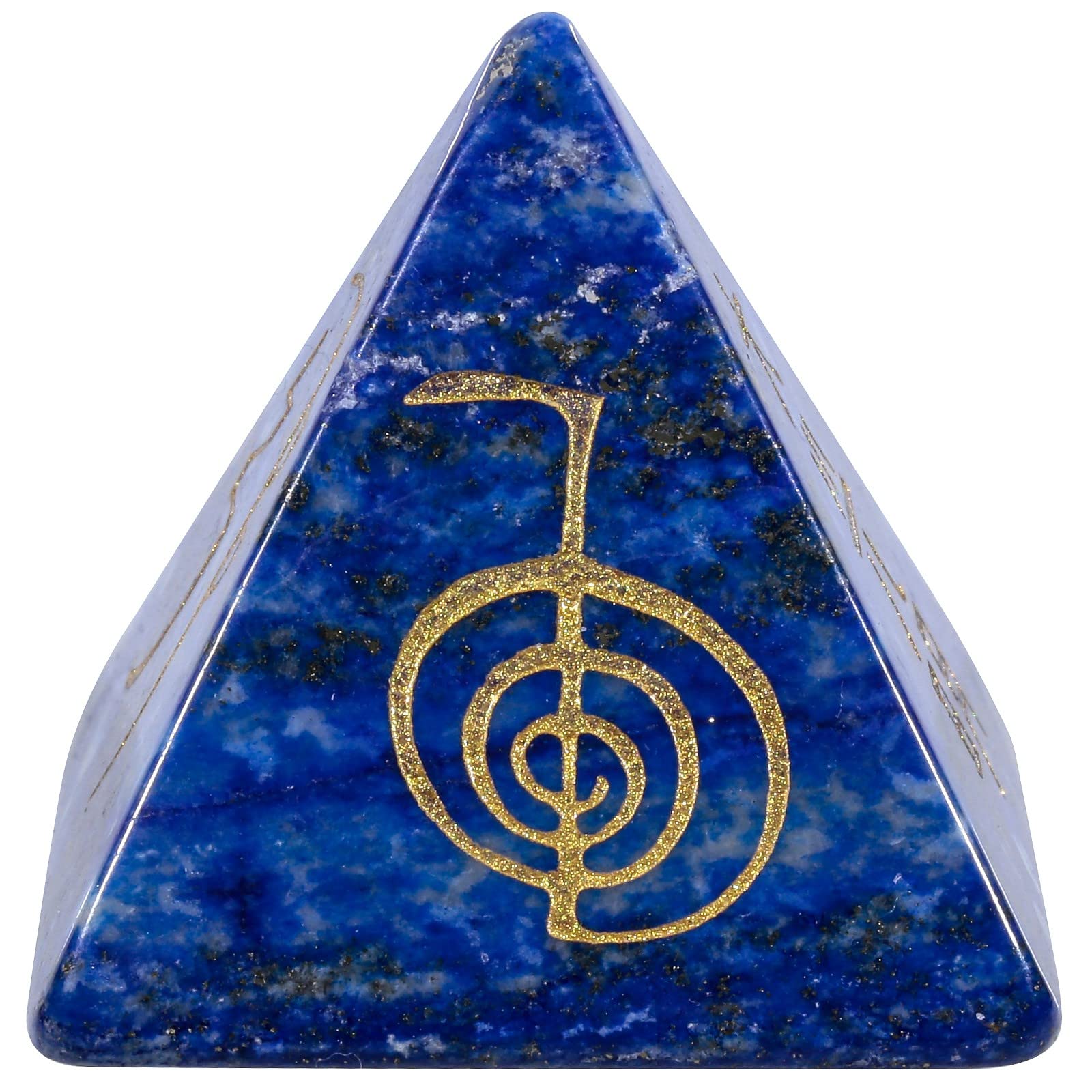 Amogeeli Healing Crystal Stone Pyramid with Reiki Symbols Engraved, Pocket Stone for Meditation Decoration, Lapis Lazuli