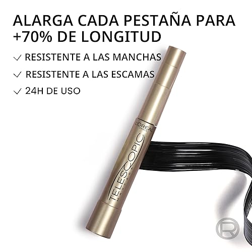 Miniatura 7 de L'Oreal Paris - Máscara de alargamiento de pestañas, maquillaje telescópico original, a prueba de agua, negro