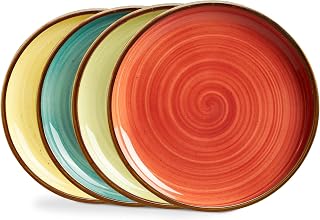 ONEMORE 10.5 Inch Porcelain Dinner Plates Set of 4 - Assorted Colors, Microwave Oven Dishwasher Safe Salad Dessert Plates