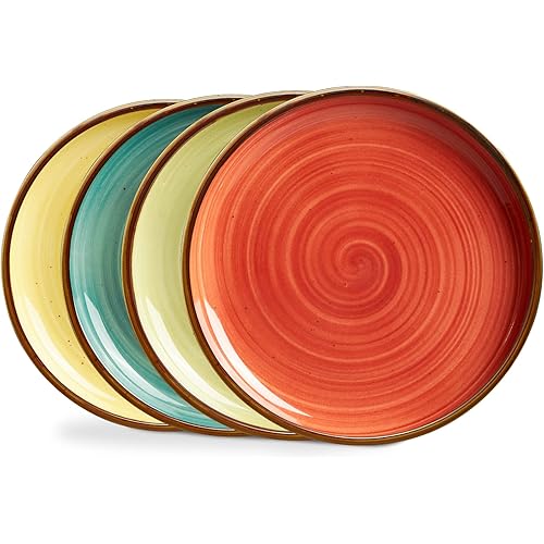 ONEMORE Porcelain Plates Set 10.5 inch Large Dinner Plates for Salad Dessert Ceramic Serving Plate Set of 4, Microwave and Dishwasher Safe