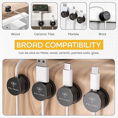 Miniatura 3 de Clips magnéticos para cables a presión, paquete de 6, soportes de cable de rotación de 360 grados para escritorio, dormitorio, oficina, organización
