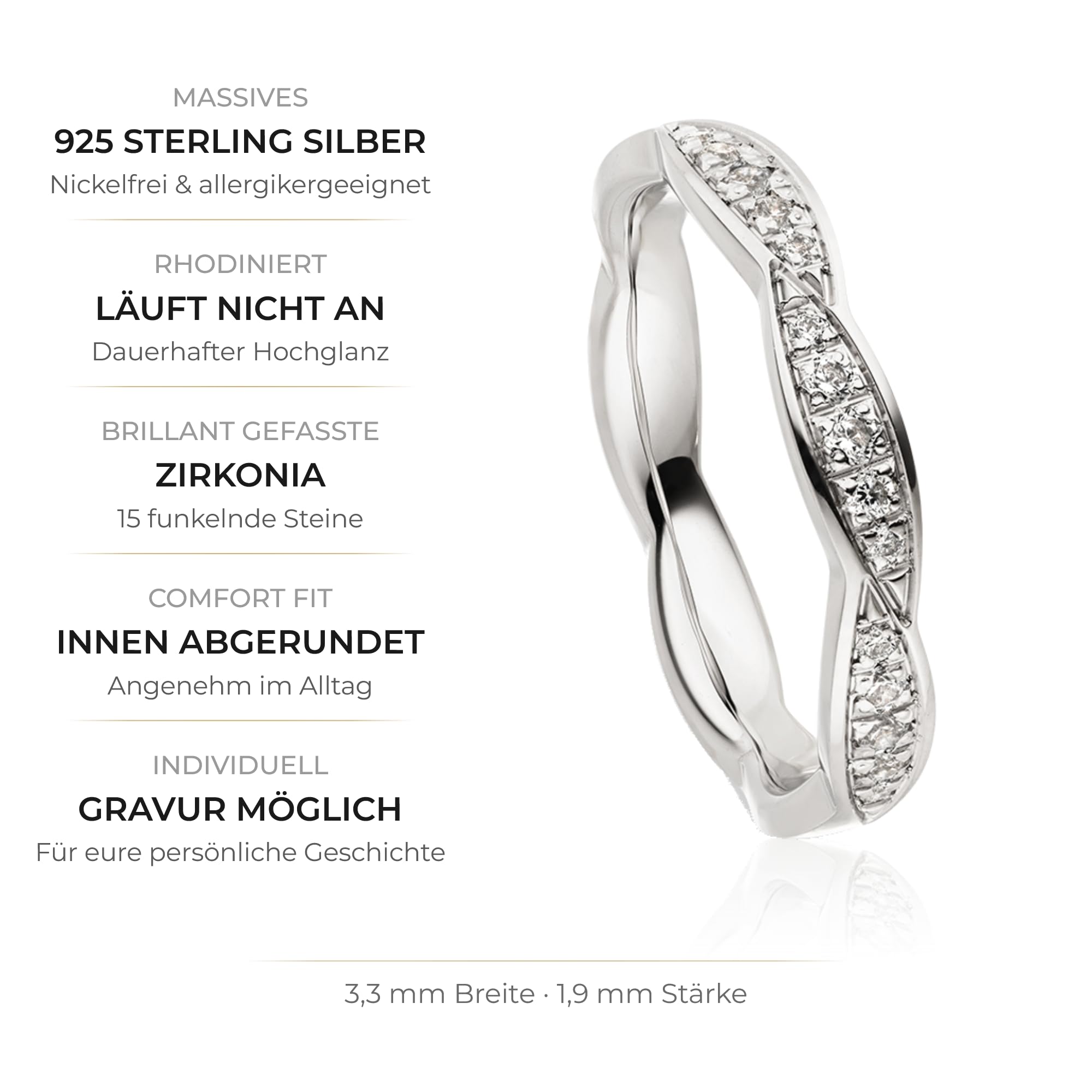 Kolibri Rings Damenring Silber 925 15 Zirkonia Steine Verlobungsring - Inkl. Gravur und Etui