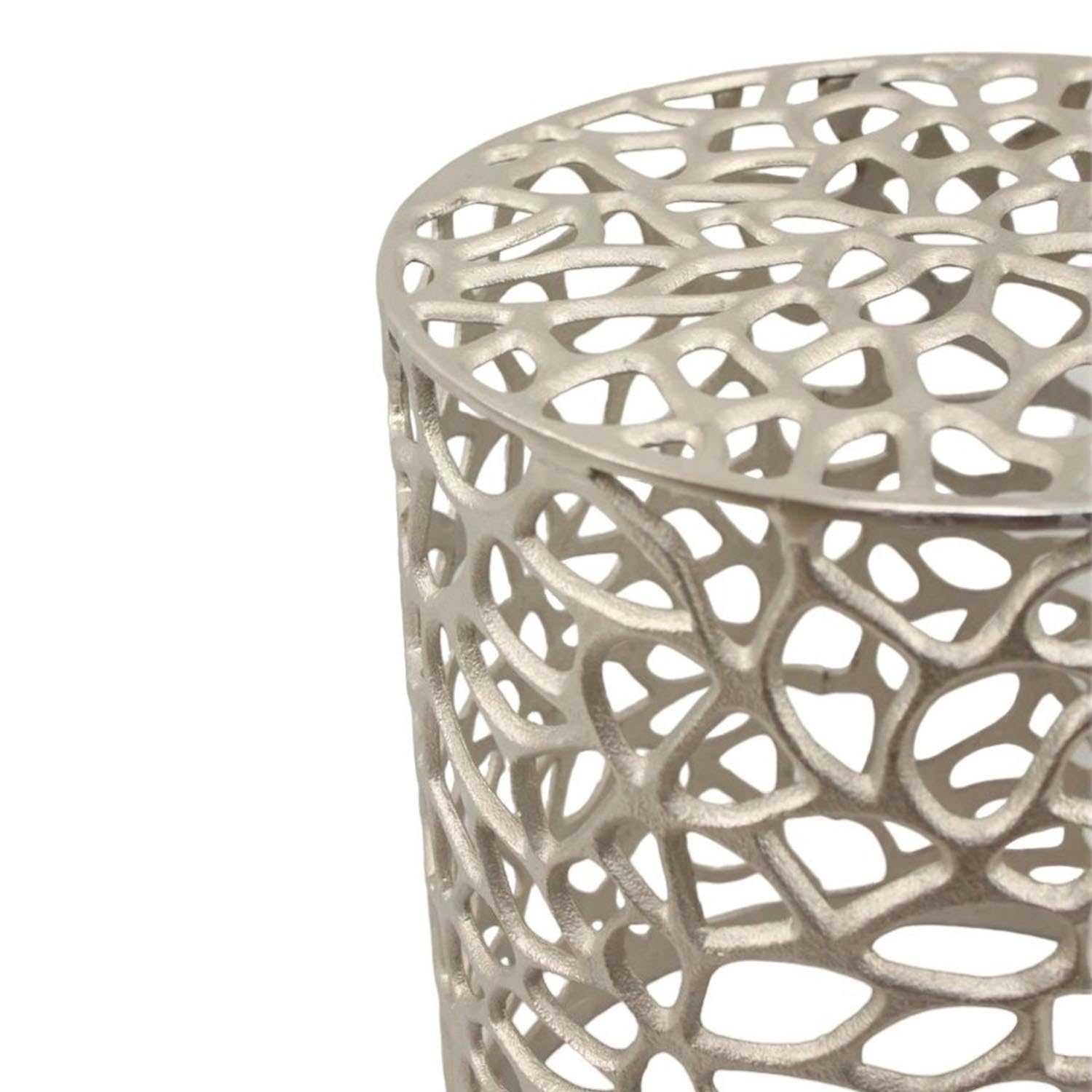 Casa Moro Orientalischer Beistelltisch DILA 2er Set Silber rund aus massiv Aluminium handgegossen | Kunsthandwerk Pur | Designer Metall Couch-Tisch im marokkanischen Stil | AL-6399