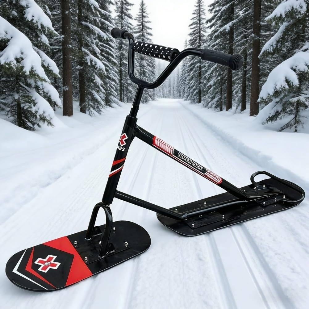 Monopattino Da Neve per Adulti, Scooter Da Sci, Snowboard, Slitta Da Neve, Slittino Con Maniglie in Gomma, Capacità Di Carico 150 Kg, Sterzo a 360°, Motoslitta Professionale per Tutti I Terreni A