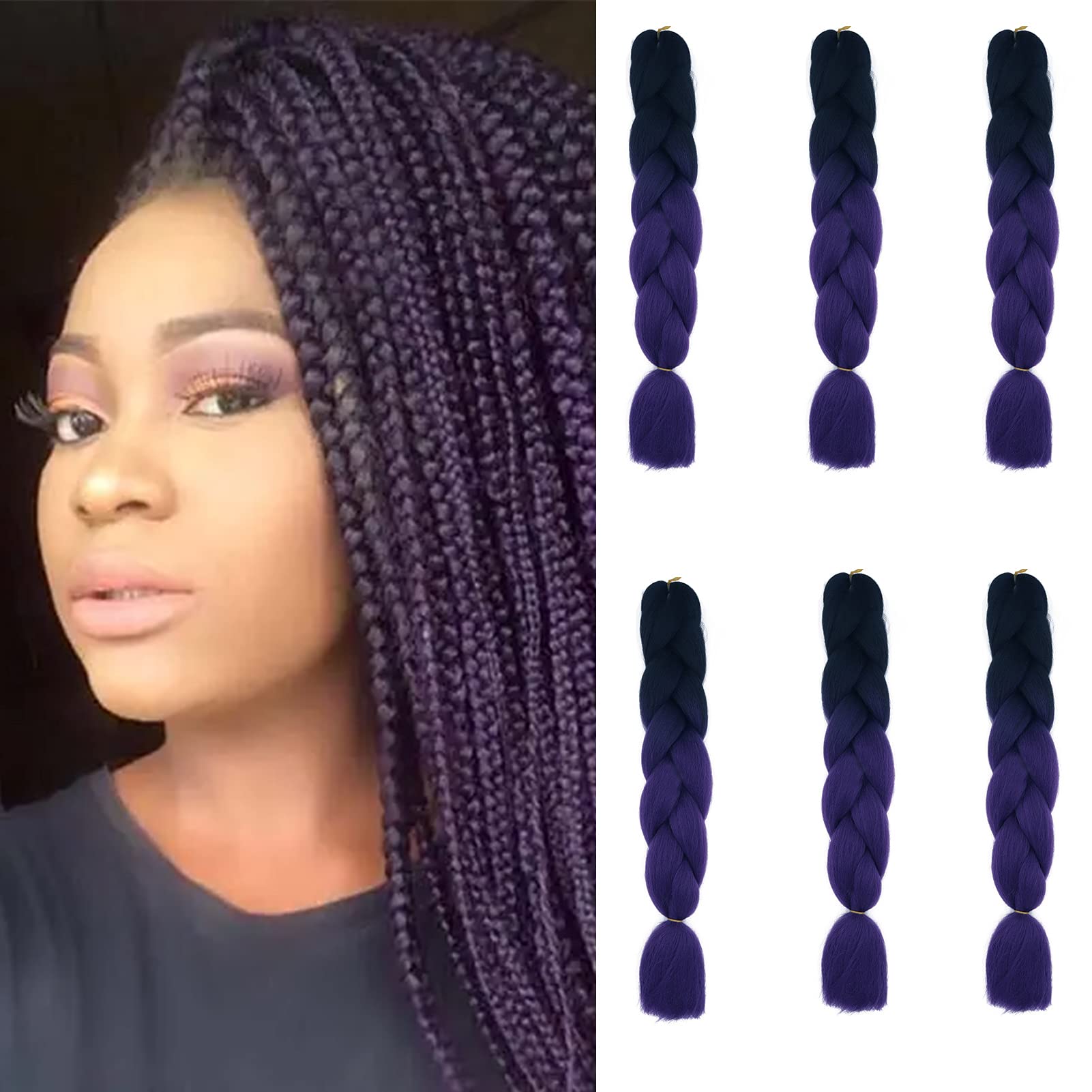 24inch Jumbo Braids Hair Extensions Ombre Braiding Hair Synthetic 3Pieces/lot Crochet Twist High Temperature African Box Braids, Sapphire Blue — view 91