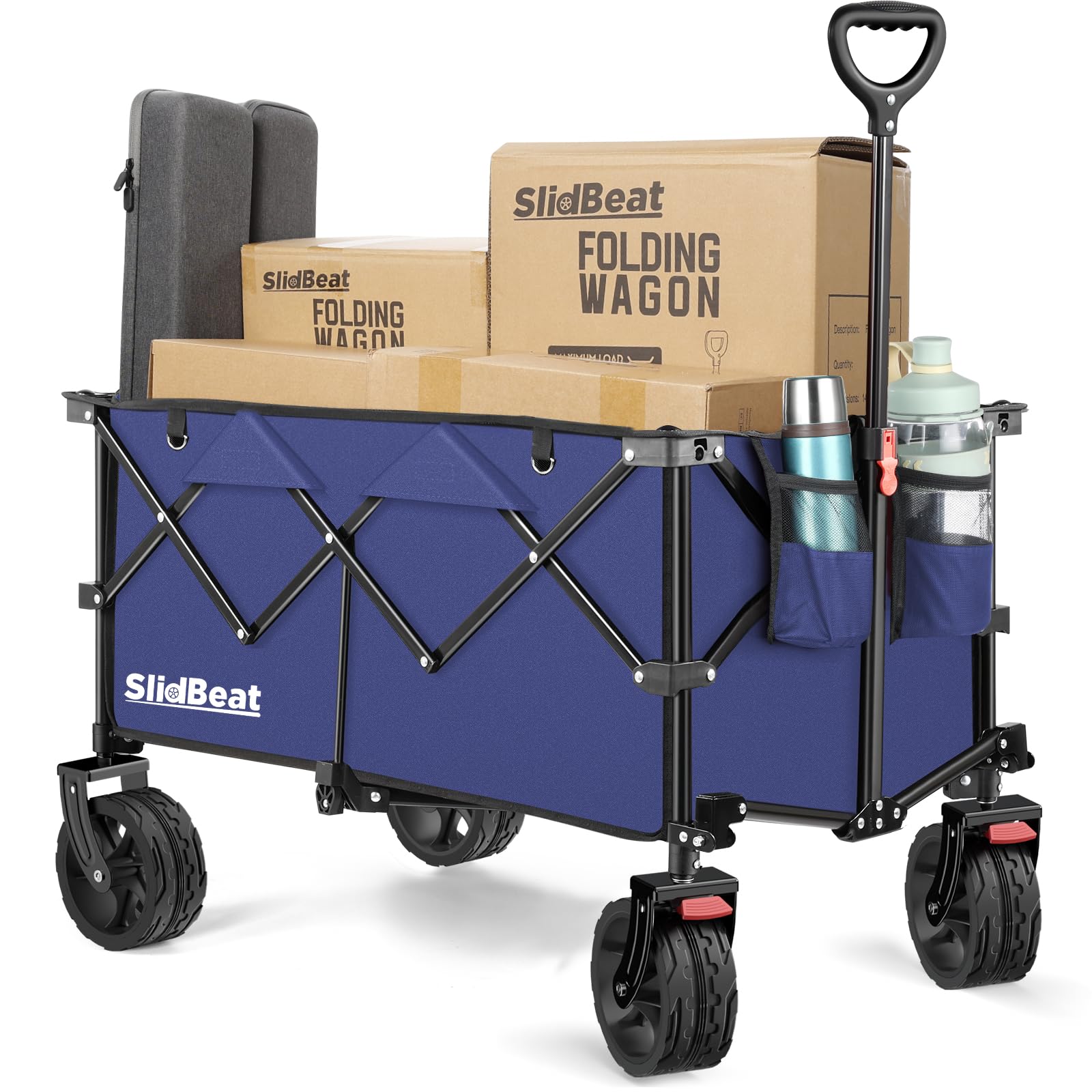 SLIDBEAT Carro de Playa Plegable 190L Carro con Rueda Grande Universal Carro de Camping Jardín Tela 600D Impermeable Azul
