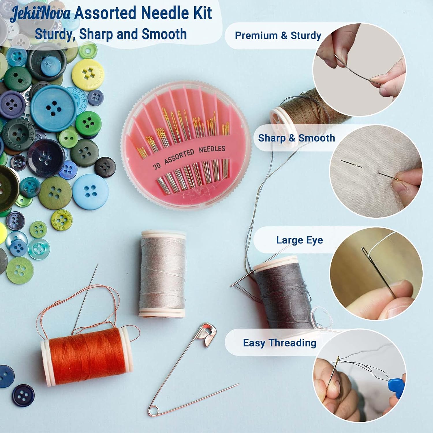 30 Pack Premium Hand Sewing Needles, 6 Sizes Assorted Sewing Needles for Handsewing Large Eye Stitching Needles for Sewing Repair Embroidery Needles Sewing Sharp Needles (1) : Arts, Crafts & Sewing