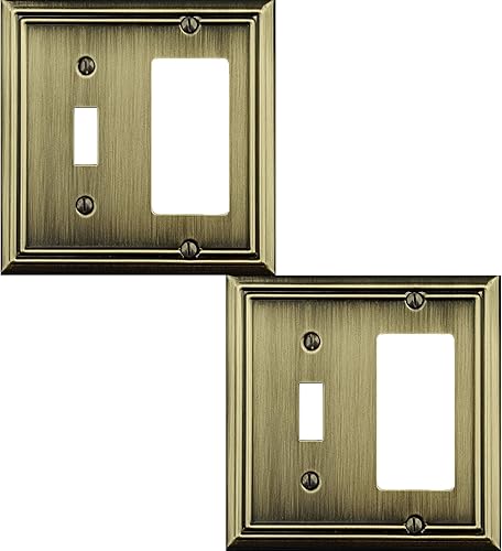Vista 26 de Adler - Placa de pared de metal para interruptor de luz dúplex de palanca/dúplex, paquete de 2 unidades de latón antiguo, cubierta de salida