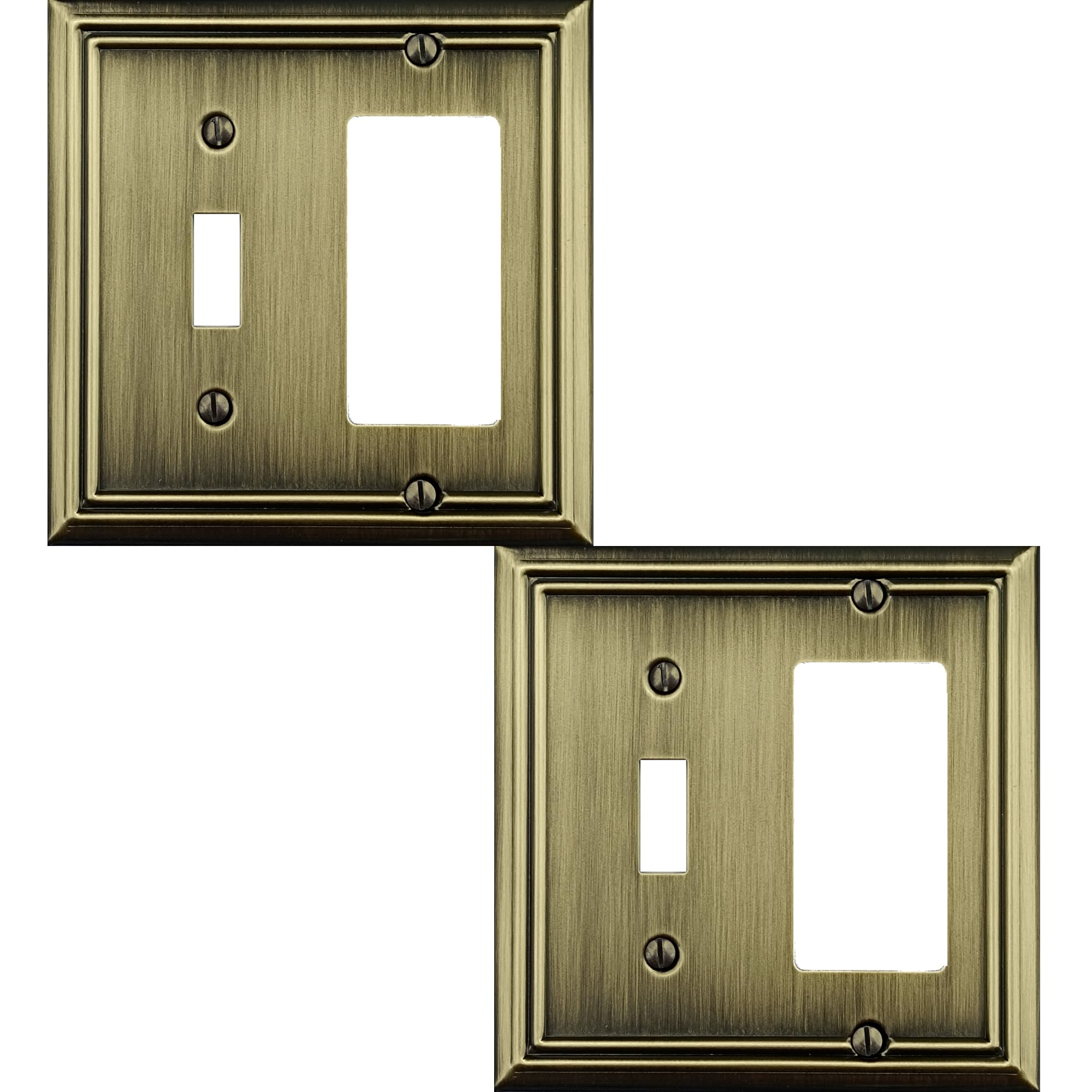 OKAWYC Toggle/Decorator Light Switch Cover Adler Metal Wall Plate, 2-Pack Antique Brass 2 Gang, for Receptacle Dimmer Switch GFCI Outlet, Switch Cover