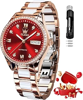 Automatikuhr für Damen, selbstaufziehend, Diamant-Armbanduhr, luxuriöses Kleid, Roségold, Keramikuhr für Frauen, Liebe, Herz, Datum